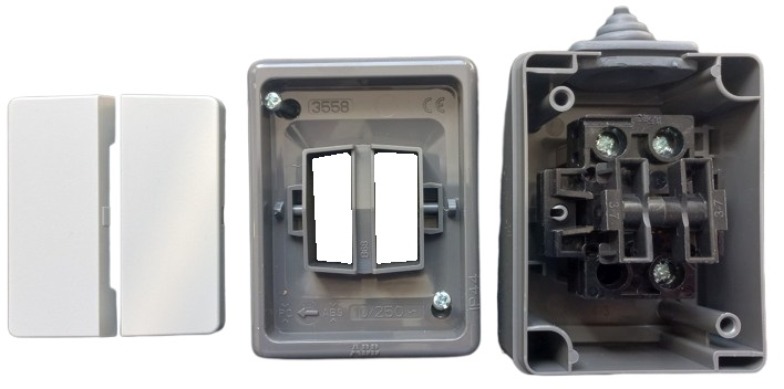 Venkovní vypínač č.5 sériový na zeď ABB 3553-05929 S, IP44, šedý