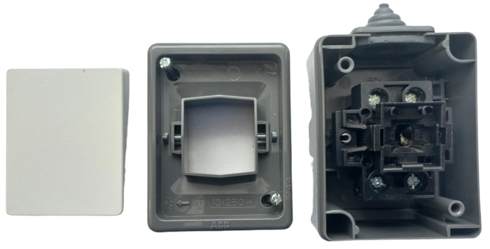 Venkovní vypínač č.7 křížový na zeď ABB 3553-07929 S, IP44, šedý rozbor