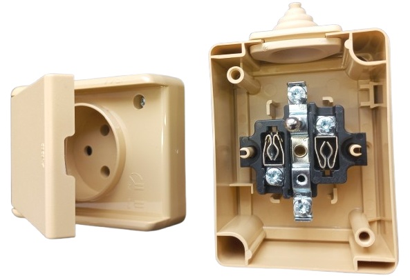 Venkovní zásuvka IP44 na zeď ABB 5518-2929 D, béžová rozbor