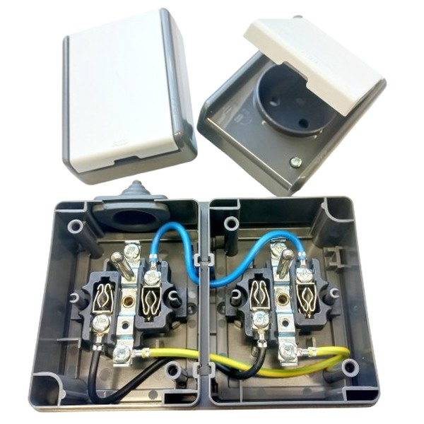 Venkovní dvojzásuvka IP44 na zeď vodotěsná ABB 5518-2029 S šedá