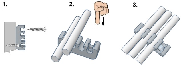 Držák Ethernet kabelů UTP i FTP montáž na rovnou plochu až pro 4 kabely