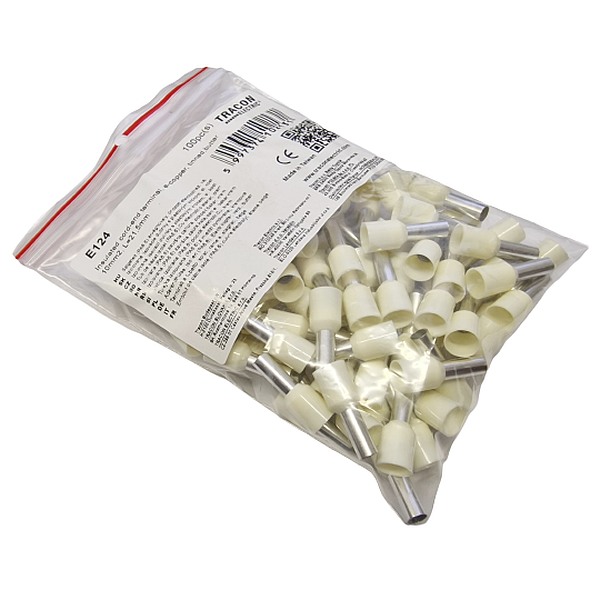 Tracon E124 Izolované lisovací dutinky s plastovým krčkem, sl. kost 10mm2, L=21,5mm