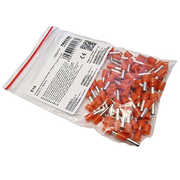 Tracon E19 Izolované lisovací dutinky s plastovým krčkem, oranžové 4mm2, L=16,5mm