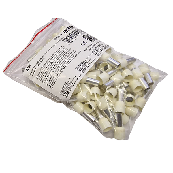 Tracon E26 Izolované lisovací dutinky s plastovým krčkem, sl. kost 16mm2, L=22,2mm