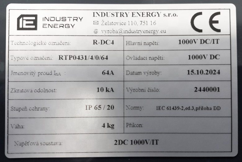 Kompletní DC nástěnná rozvodnice pro FVE Industry Energy R-DC4 pro 4 stringy IP65