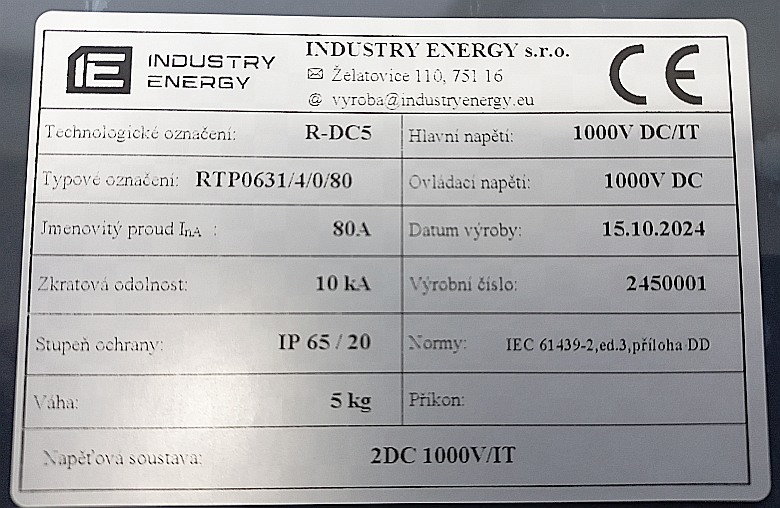 Kompletní DC nástěnná rozvodnice pro FVE Industry Energy R-DC5 pro 5 stringů IP65