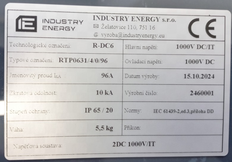 Kompletní DC nástěnná rozvodnice pro FVE Industry Energy R-DC6 pro 6 stringů IP65