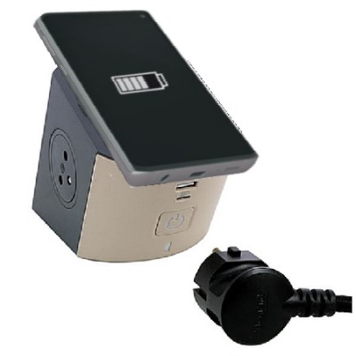 ZÁSUVKOVÝ BLOK 2X2P+T/USB A+C S INDUKČNÍ NABÍJECÍ PLOCHOU, BÍLÁ/HNĚDOŠEDÁ