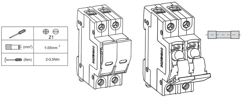 NOARK 101767 Ex9FP 2P 30A Pojistkový odpojovač DC 30A 1000V 2pól DC-20B se signalizací