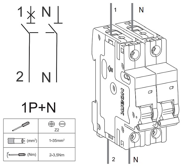 Noark 100117 Ex9BN 1PN C40 Instalační jistič 6 kA, charakteristika C, 40 A, 1+Npól