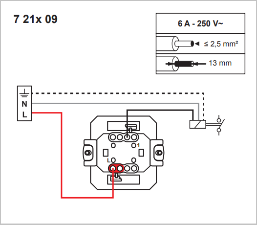 Zapojení LEGRAND 721109 SUNO tlačítko s přepínacím kontaktem, bílá