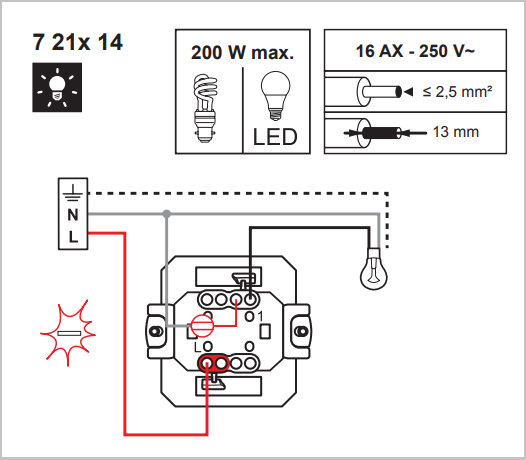 Zapojení LEGRAND 721114 SUNO spínač č.1 se signalizačním podsvětlením