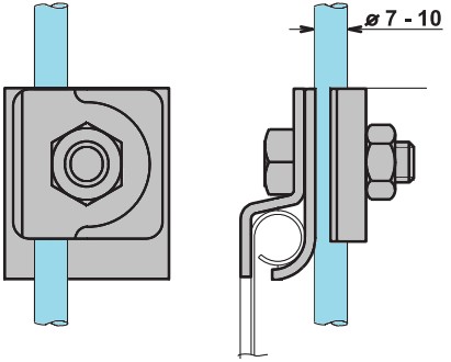 Svorka na okapové žlaby TREMIS V085 - Připojení kruhového vodiče k okapovým žlabům.