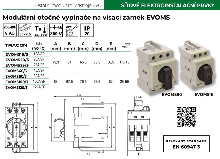 EVOMS Modulární vypínače uzamykatelné na visací zámek- katalogový list