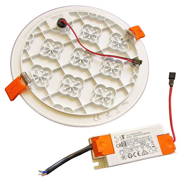 Tracon LED-DLIP-20NW Podhledové kulaté LED svítidlo , se zvýšeným krytím 230 VAC, 20 W, 4000 K, 1620 lm, IP66, EEI=G