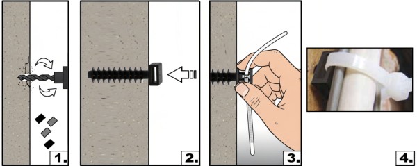 Montáž zatláčecích hmoždinek s vázacím páskem