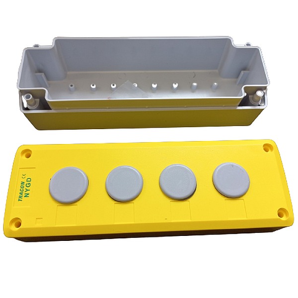 Tracon NYGD-4YE Krabicová sestava k tlačítkům žlutá, 4 d=22,5, IP65, 2×PG-13,5