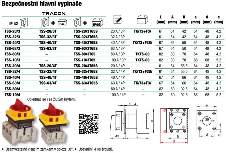 Bezpečnostní hlavní vypínače montáž na stěnu uzamykatelné