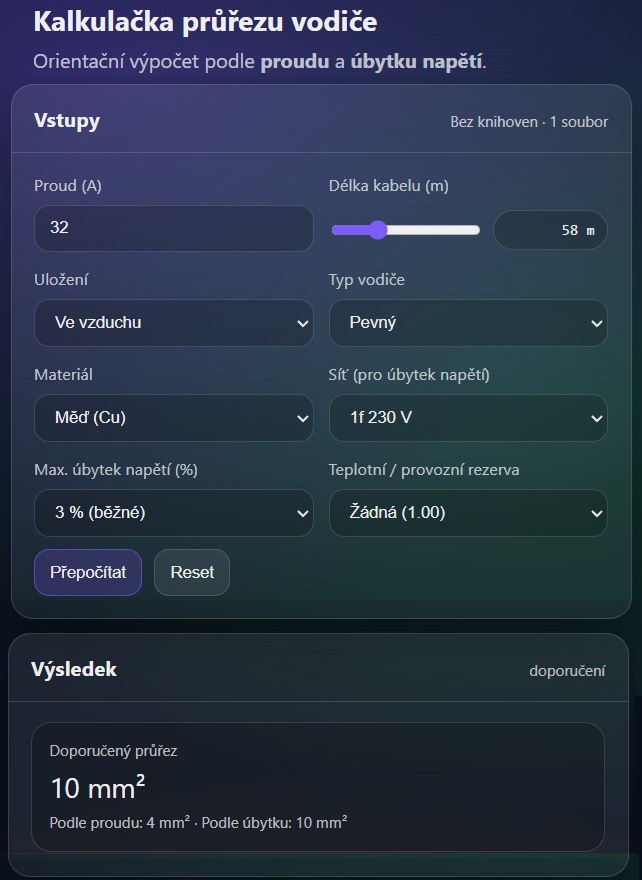 Výpočet průřezu vodiče