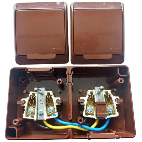 Famatel 5322-06 GALATEA IP44 Zásuvka 2-násobná vodorovná (hnědá) - zapojení