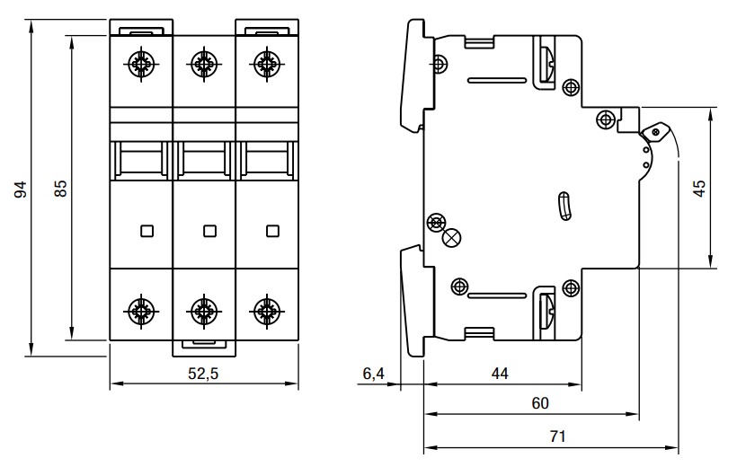Jistič třípólový charakteristika B, 13A, 6kA