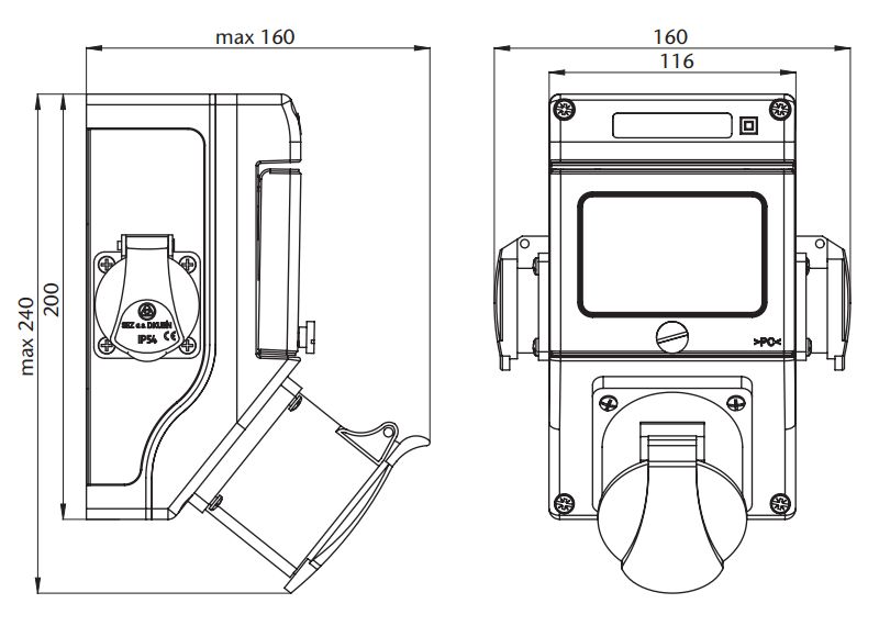 Minizásuvková rozvodnice ROS 4/I-52 jištěná 1x1643+2x230V, IP44