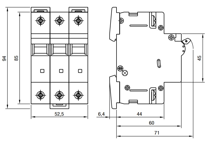 Jistič třípólový charakteristika B, 6A, 10kA