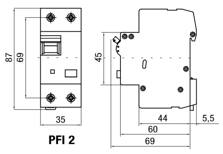 Proudový chránič s nadproudovou ochranou 2póly, charakteristika B, 20A, 100mA