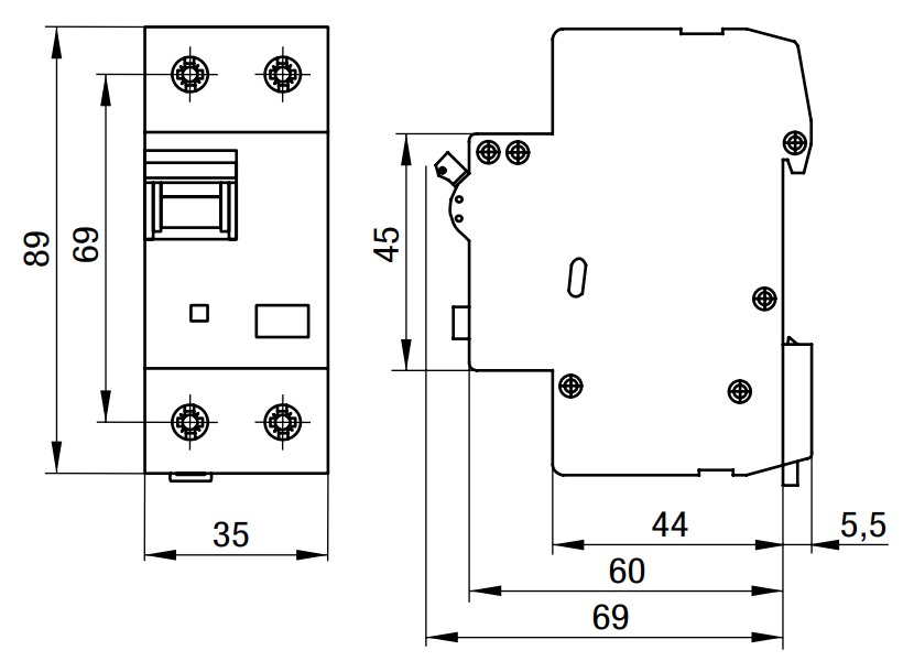 Proudový chránič 2póly, 25A, 300mA, 10kA