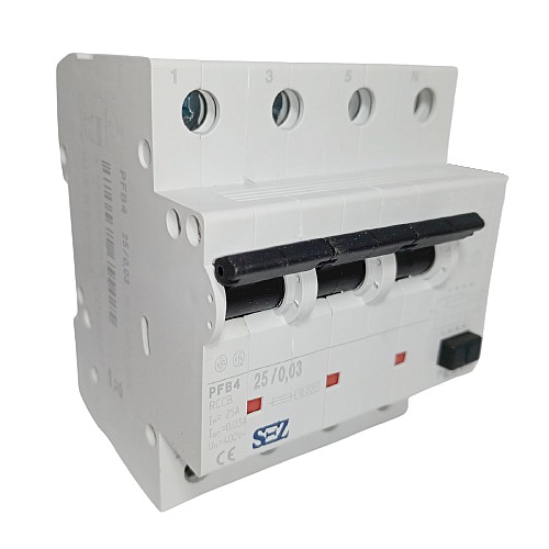 SEZ PFB4 25/0,03 Proudový chránič 4póly, 25A, 30mA, 10kA