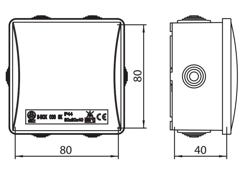 Krabice S-BOX 036 SK, 80x80x40 IP44+průchodky