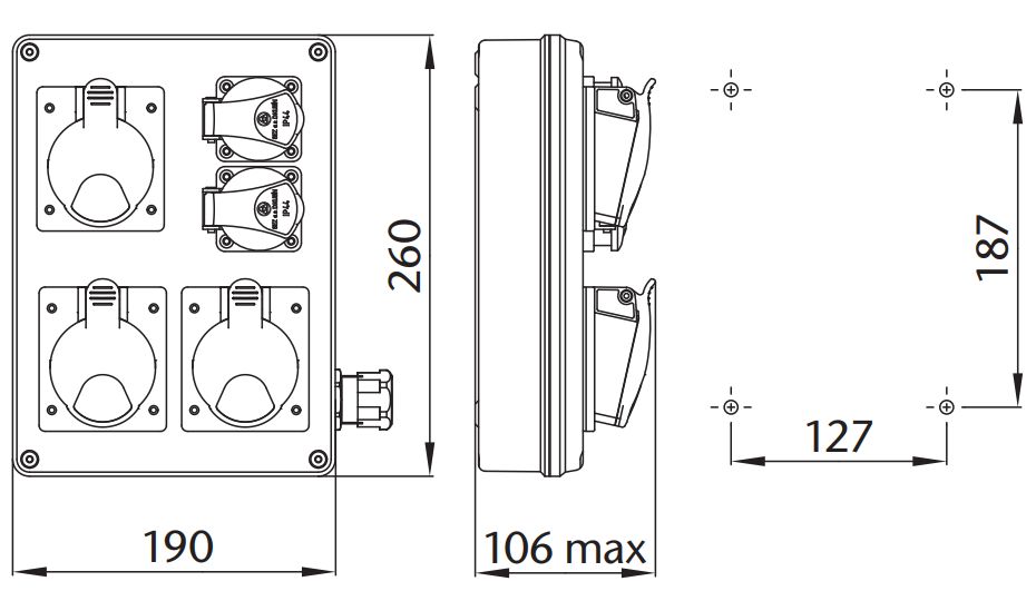 Zásuvková rozvodnice ROS 3200 4x3243, IP44