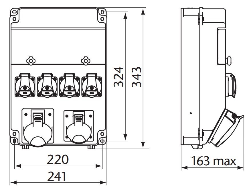 Zásuvková rozvodnice ROS 11/I-21 1x3253+1x1653+4x230V, jištěná, IP54