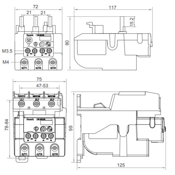 Noark 101383 Ex9R100 65A Nadproudové relé 3pól,65A, pro stykače Ex9C40 až Ex9C100