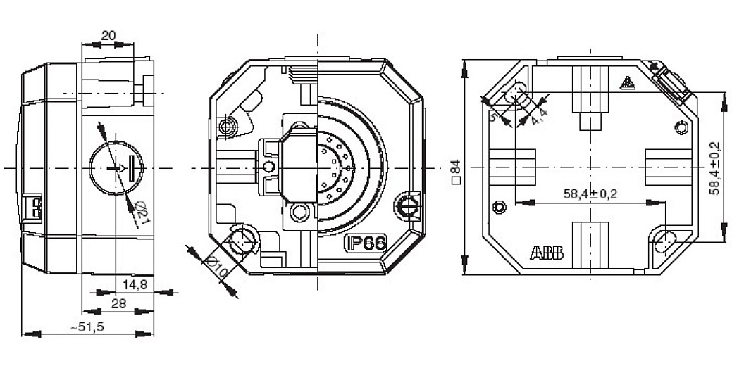 ABB 3558-91752 Venkovní vypínač, zapínací, tlačítkový, řazení č. 1/0S, 1/0So, Al, IP66