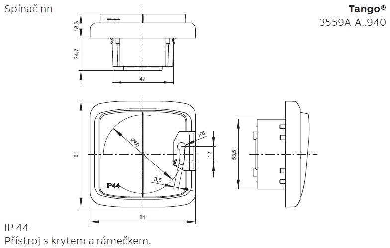 Vypínač Tango ABB 3559A-A52940 H střídavý dvojitý č. 6+6 (5B) hnědý krytí IP44