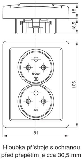 Dvojnásobná zásuvka ABB Swing 5592G-C02349 B1 s ochrannými kolíky, přepěťovou ochranou bílá