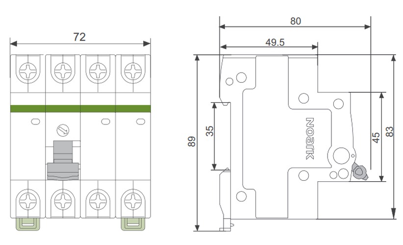 Noark 100880 Ex9I125 4P 32A Instalační vypínač, šířka 4 moduly, 4pól, 32A