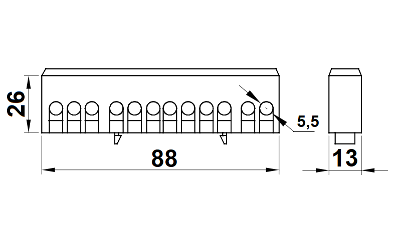 Můstek na neutrální a ochranné vodiče (N/PE), uzavřený, zelený
