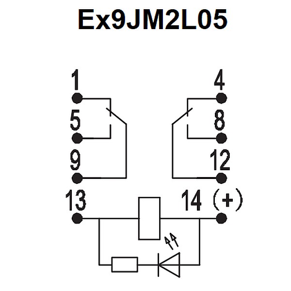 Noark 110305 Zásuvná relé Ex9JM2L05 36VDC, 2 kontakty, 5A, 2 kontakty, 5A