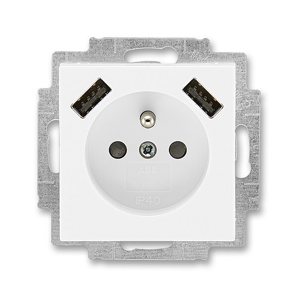 ABB 5569H-A22357 01, LEVIT Zásuvka 1násobná s kolíkem, s clonkami s nabíjením 2x USB bílá/ledová bílá