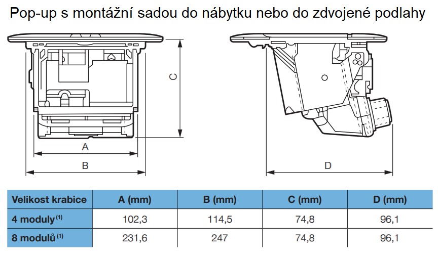Legrand 654004 POPUP 8MOD+KIT Kompletní instalační sada výklopného zásuvkového rámečku do nábytku