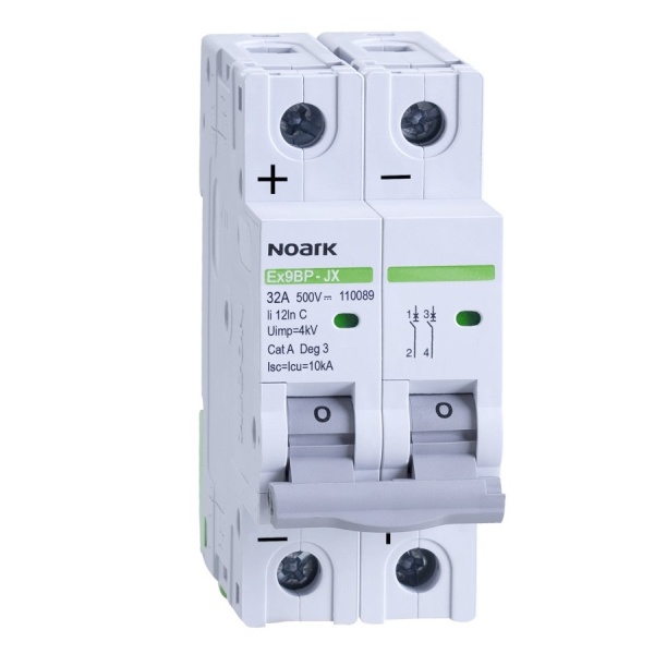 Noark 110082 Ex9BP-JX(+) 2P C3 DC instalační jistič 10 kA, charakteristika C, 3 A, 500 V DC, 2pól