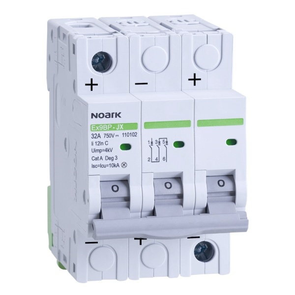 Noark 110104 Ex9BP-JX(+) 3P C50 DC instalační jistič 10 kA, charakteristika C, 50 A, 750 V DC, 3pól