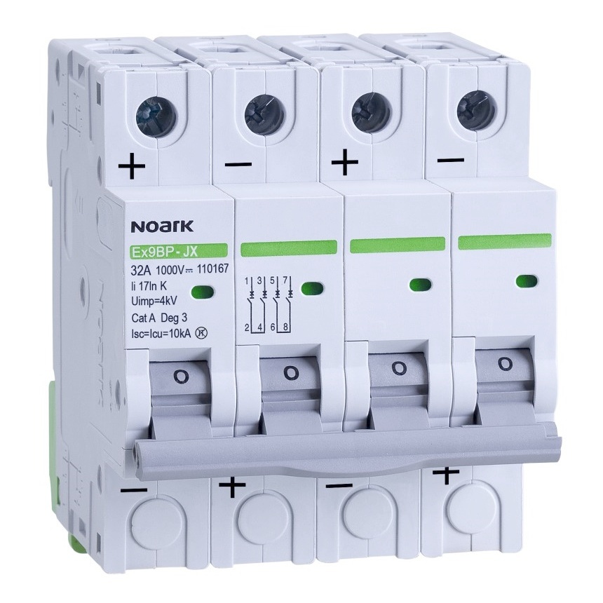 Noark 110158 Ex9BP-JX(+) 4P K1 DC instalační jistič 10 kA, charakteristika K, 1 A, 1000 V DC, 4pól