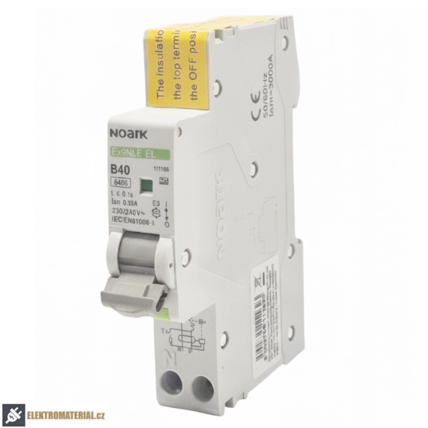 Noark 111166 Ex9NLE EL 1PN B40 30mA A Jednomodulový Elektronický proud. chránič s nadpr. ochr., Icn=6kA, 1+Npól, char. B, In=40A, I?n=30mA, typ A