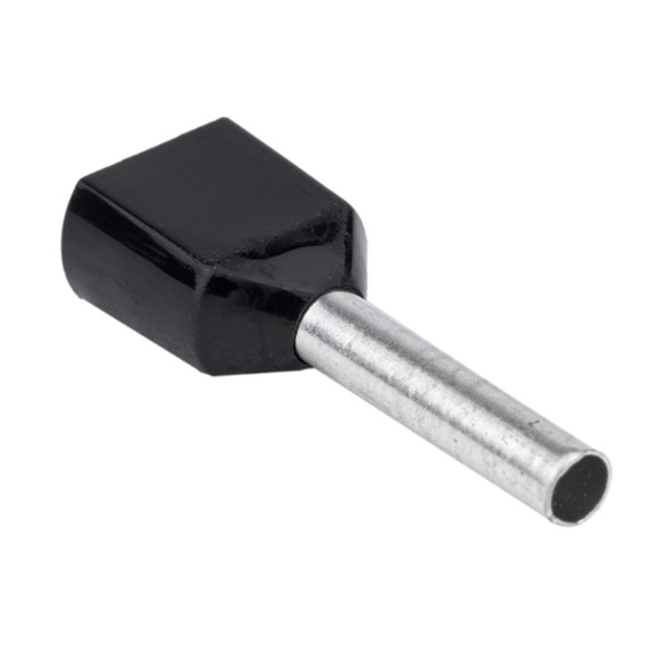 Tracon E13I Dvojité izolované lisovací dutinky, černé 2×1,5mm2, l=12mm