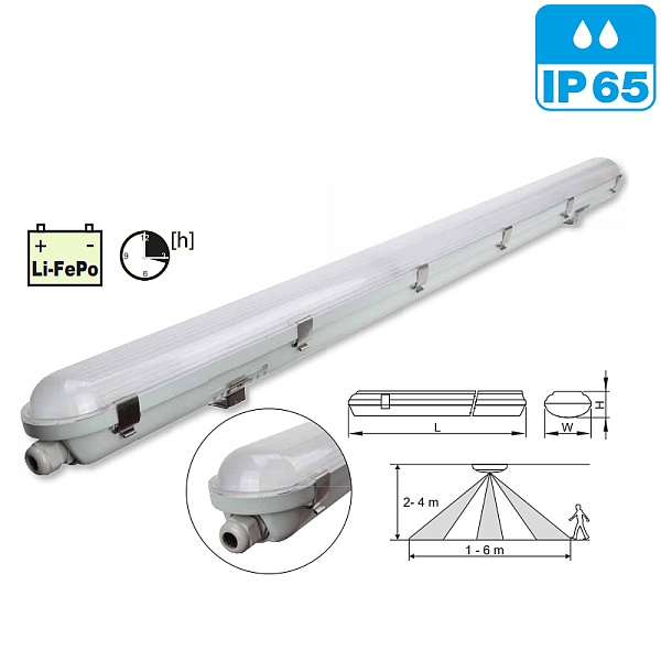 Tracon LVH1548E Prachotěsné LED svítidlo, nouzové svícení 230VAC, 48/4W, 7200/140lm, 3h, 4000K, IP65, IK08, EEI=D