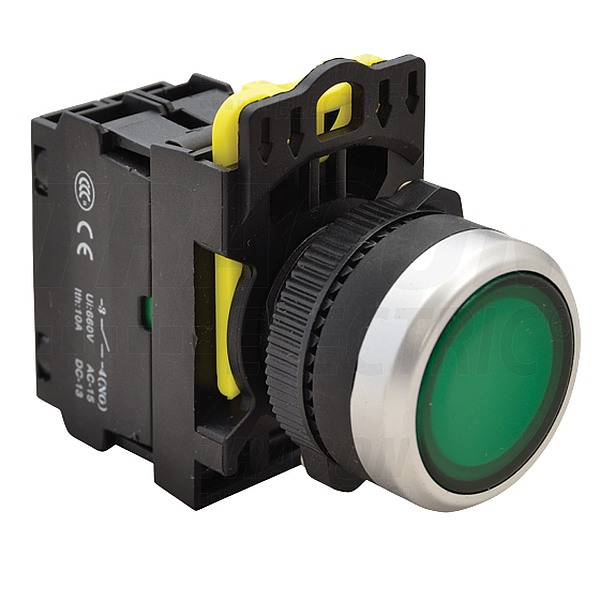 Tracon NYG3-LG Výstupní tlačítko, zelené 1×NO, 5A/230V AC-15, IP65, LED 230V AC/DC