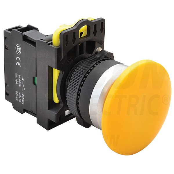 Tracon NYG3-MY Hřibové tlačítko, žluté 1×NO, 5A/230V AC-15, 40mm, IP65